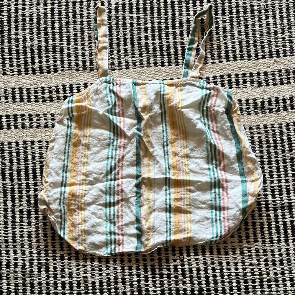 Madewell Size XS Ivory Green & Yellow Striped 100% linen Blouse